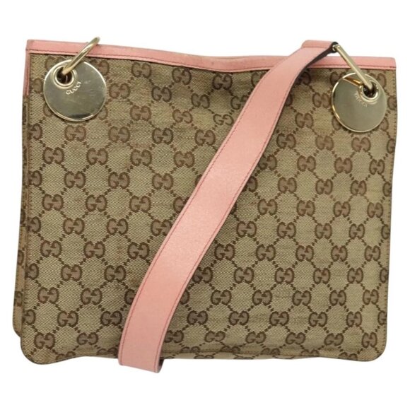 GUCCI GG Canvas Shoulder Bag Beige Gold 120841 - Picture 1 of 16